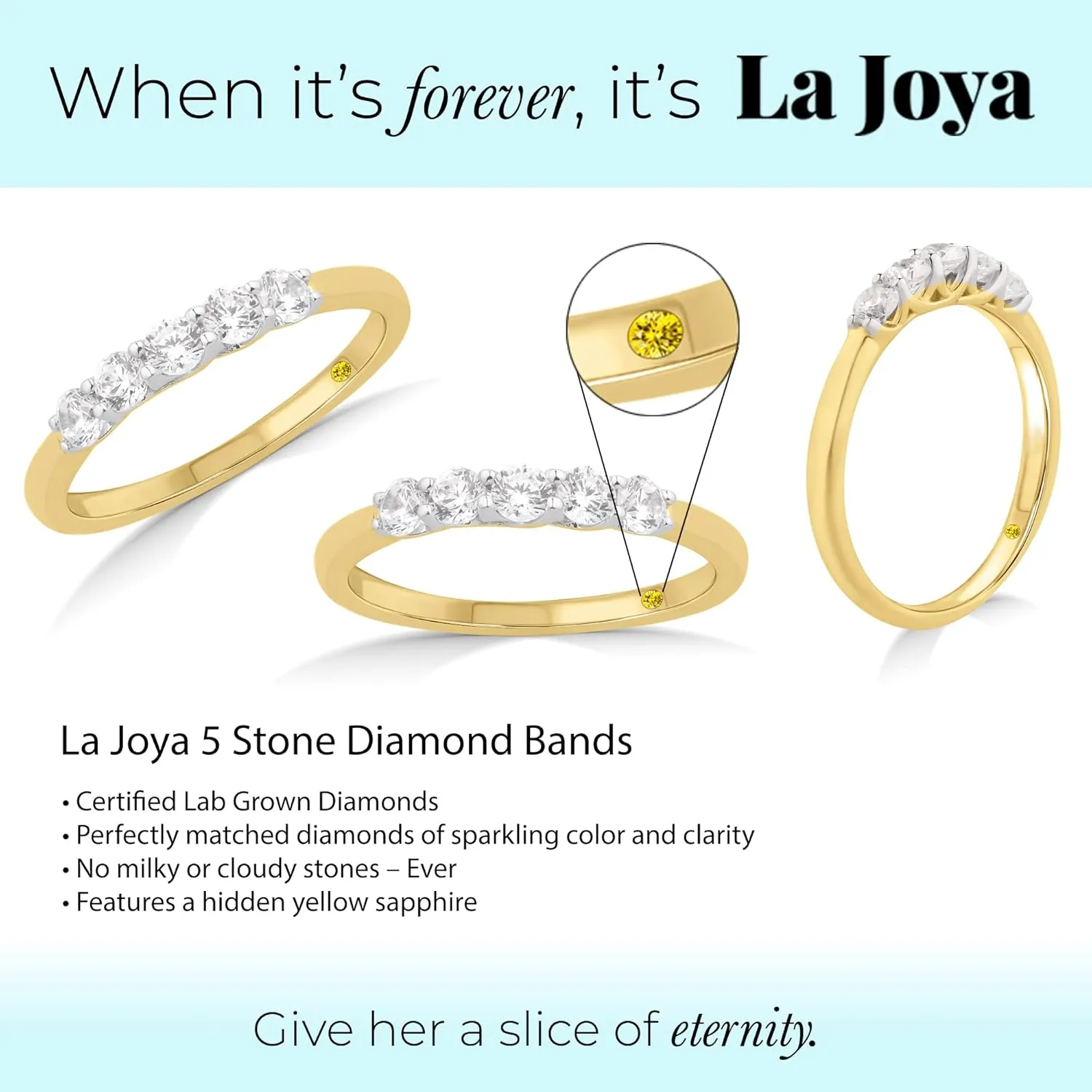 Lab Grown Five Stone Diamond Rings for Women | 10K Solid Yellow and White Gold Certified 1/4-1 CT. TW. Diamond Anniversary Bands and Wedding Rings