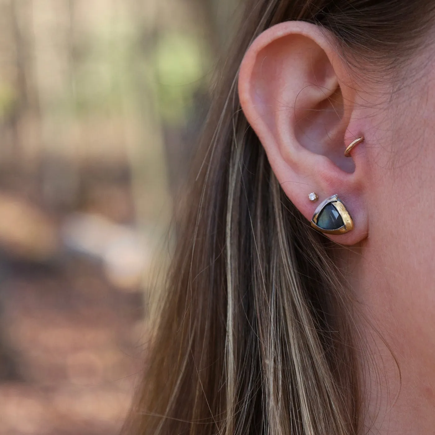 Labradorite Tri Fold Stud Earrings