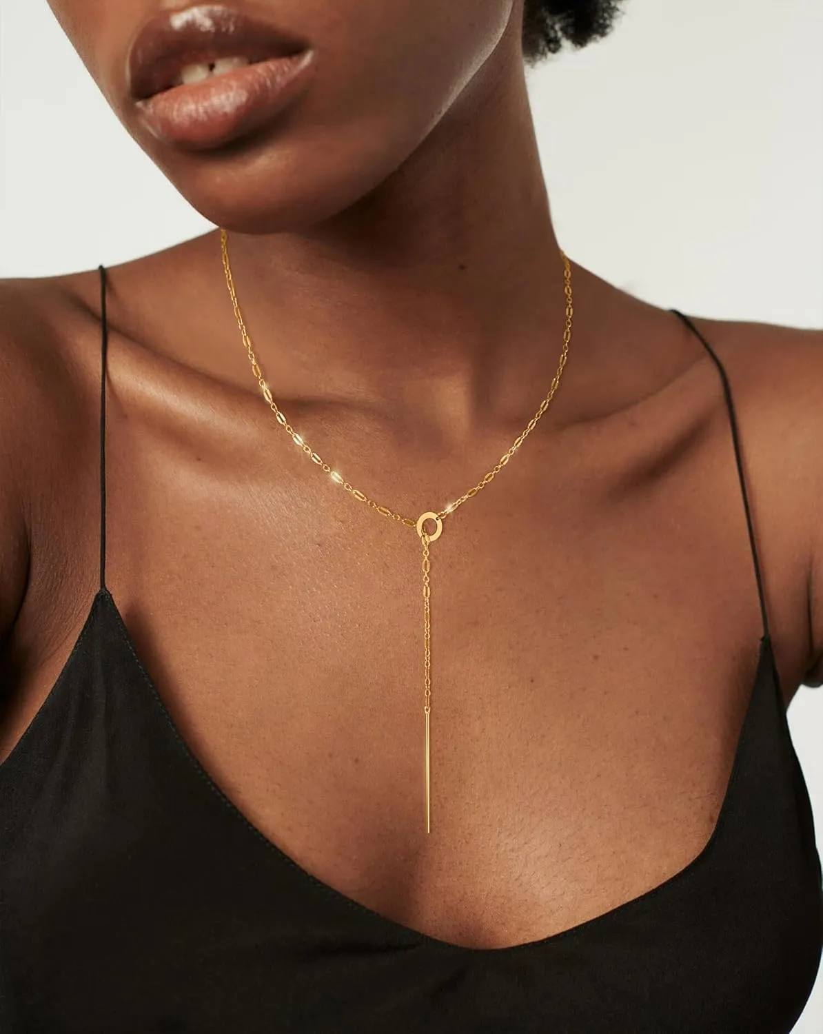 Lariat Long Necklace for Women Trendy Layered Y Necklace Dainty Pendant Drop Dangle Necklace Y-Shaped Necklace Simple CZ Necklace for Women Jewelry