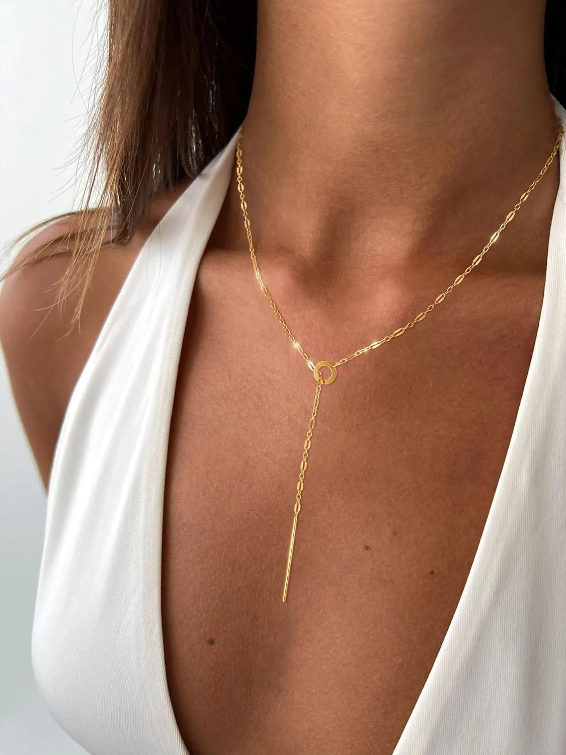 Lariat Long Necklace for Women Trendy Layered Y Necklace Dainty Pendant Drop Dangle Necklace Y-Shaped Necklace Simple CZ Necklace for Women Jewelry