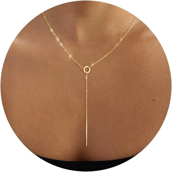 Lariat Long Necklace for Women Trendy Layered Y Necklace Dainty Pendant Drop Dangle Necklace Y-Shaped Necklace Simple CZ Necklace for Women Jewelry