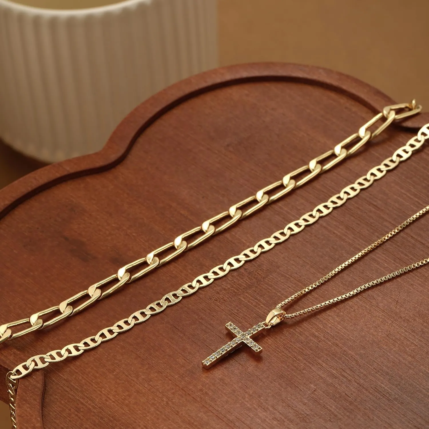 Layered Gold Necklaces for Women Dainty 14k Gold/Silver Plated Stackable Choker Necklaces for Women Trendy Cuba Cross Circle Pendant Necklaces Set Jewelry Gifts for Women