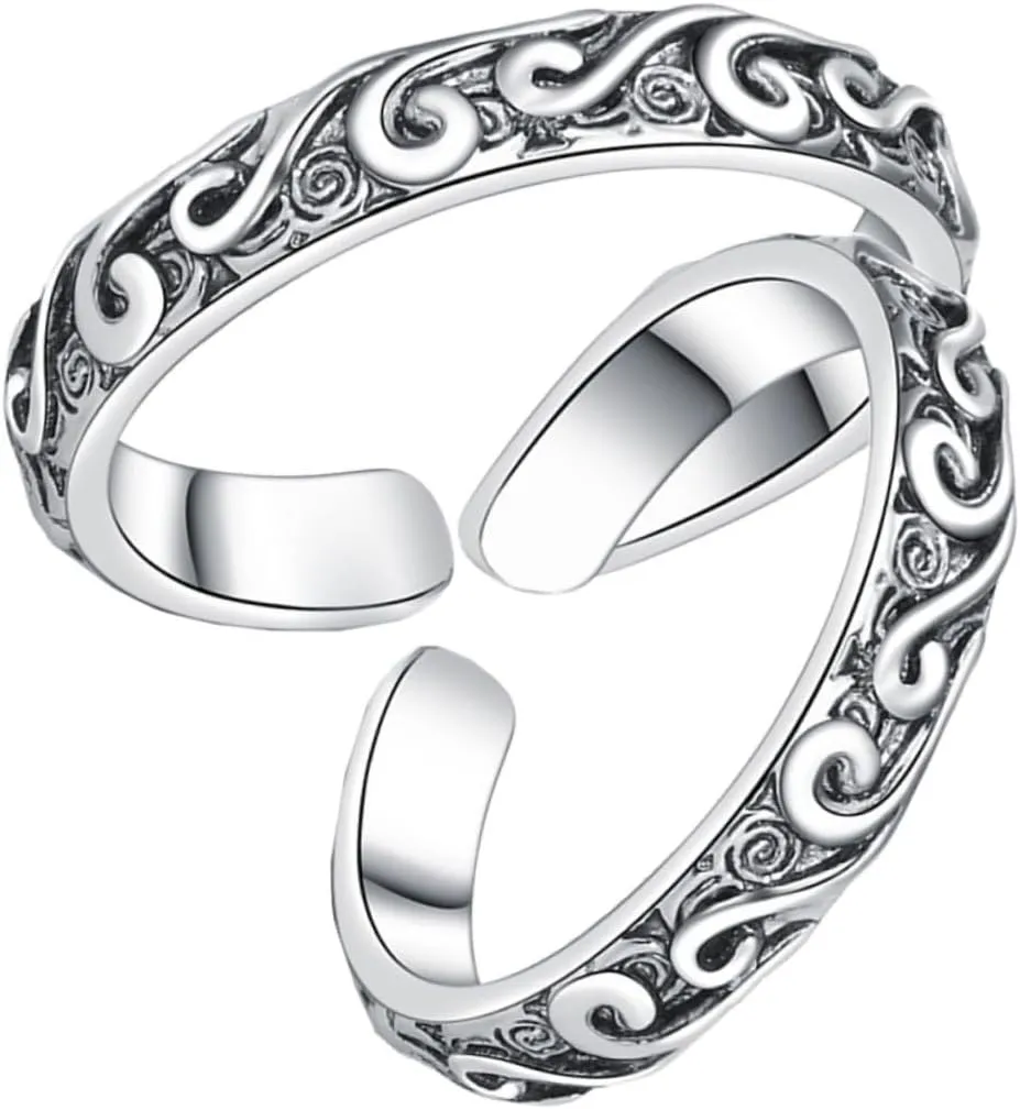 LIFKOME 2pcs Silver Retro Wedding Rings for Women Decorative Couples Ring Romantic Jewelry Knuckle for Women
