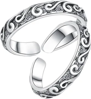 LIFKOME 2pcs Silver Retro Wedding Rings for Women Decorative Couples Ring Romantic Jewelry Knuckle for Women