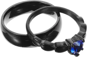 LIFKOME Couples Matching Promise Rings Ring Set Stainless Steel Black Zirconia Decor for Couples