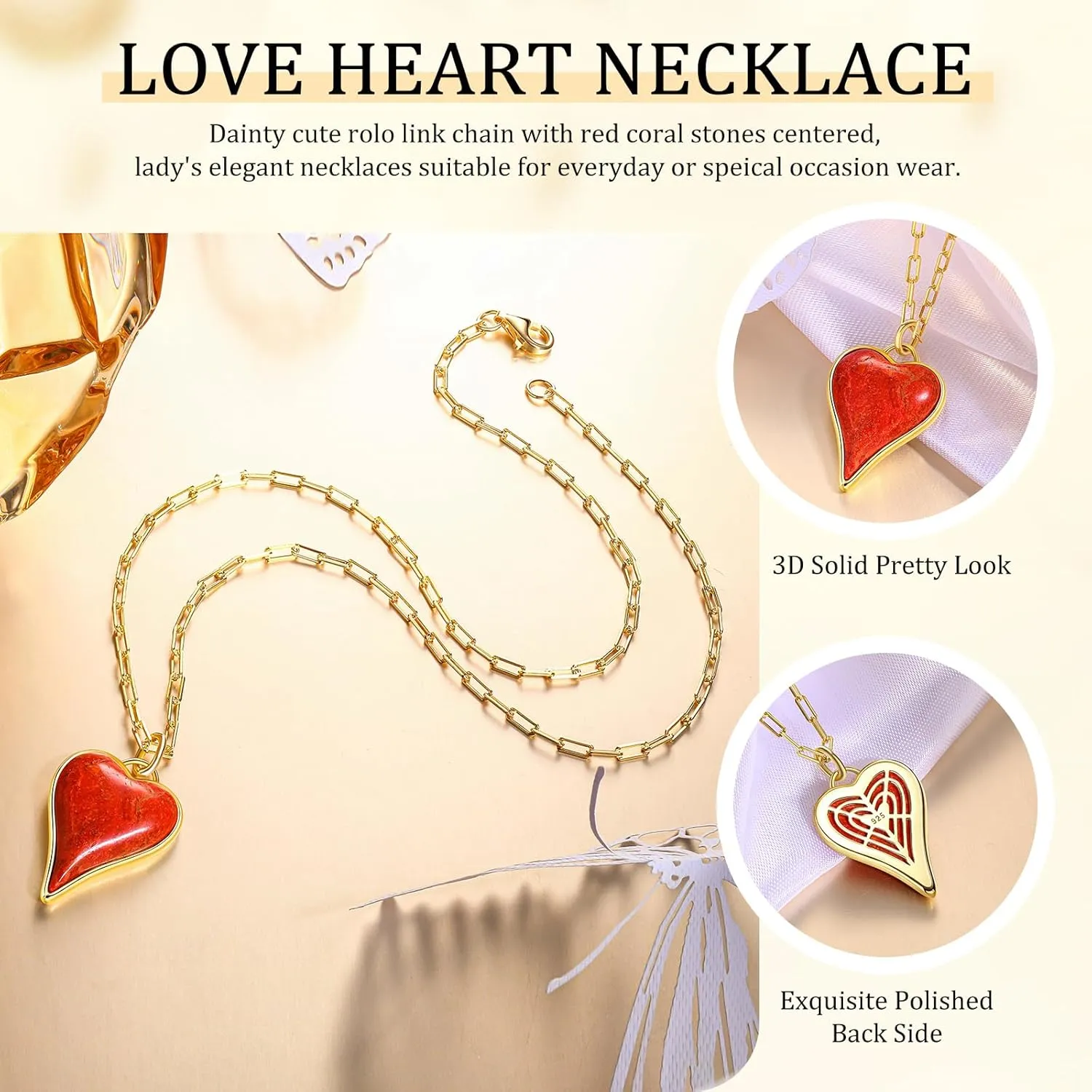 Long Heart Necklaces for Women 14K Gold plated Sterling Silver Chain Paperclip Toggle Necklaces Turquoise/Coral/Malachite Halo Pendant Western Jewelry