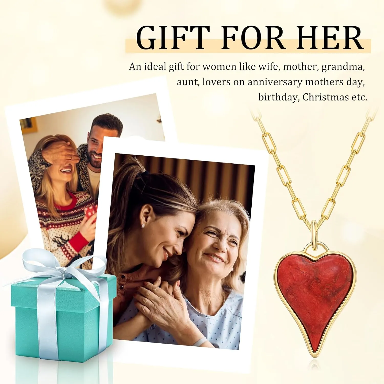 Long Heart Necklaces for Women 14K Gold plated Sterling Silver Chain Paperclip Toggle Necklaces Turquoise/Coral/Malachite Halo Pendant Western Jewelry