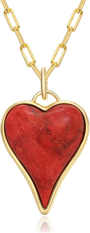 Long Heart Necklaces for Women 14K Gold plated Sterling Silver Chain Paperclip Toggle Necklaces Turquoise/Coral/Malachite Halo Pendant Western Jewelry