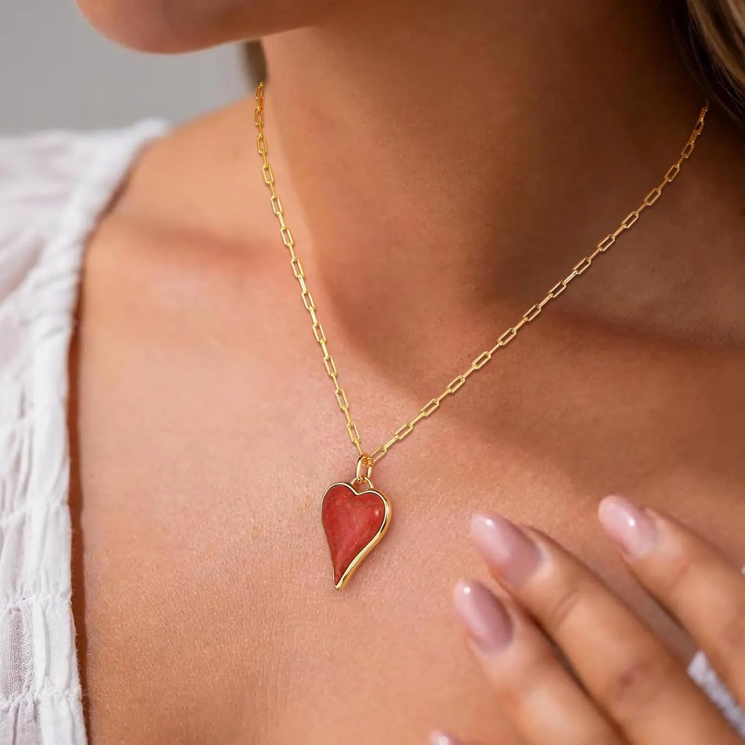 Long Heart Necklaces for Women 14K Gold plated Sterling Silver Chain Paperclip Toggle Necklaces Turquoise/Coral/Malachite Halo Pendant Western Jewelry