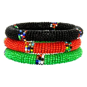 Maasai Bangles Set of Three Green, Red & Black Jedando