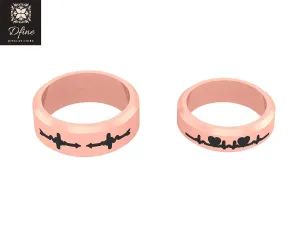 Matching Heartbeat Couple Rings Heart and Arrow ECG Heartbeat Wedding Band Set 925 Silver