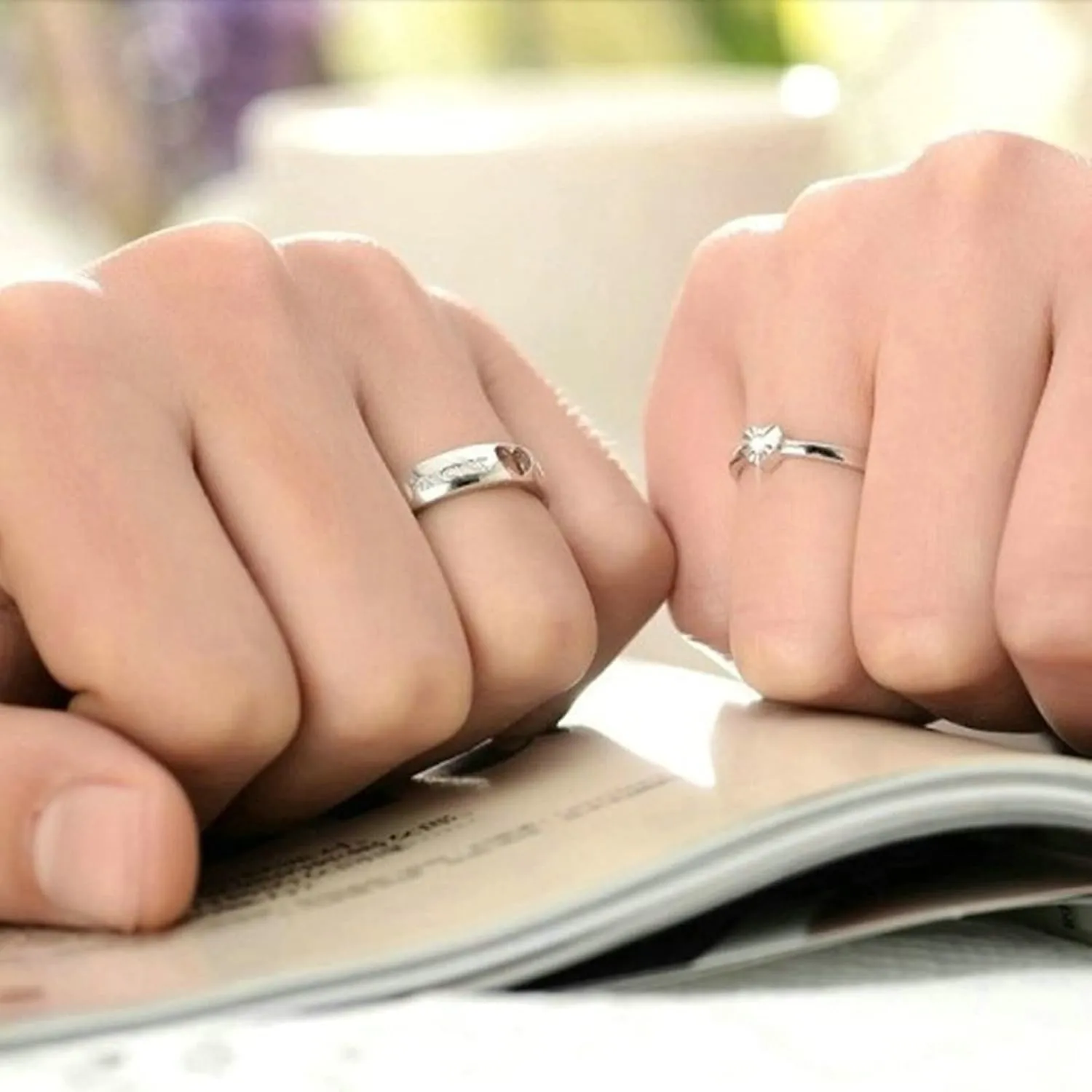 Matching Wedding Bands for Him and Her, Matching Promise Rings for Couples Silver Customizable Adjustable Matching Heart Ring with Cubic Zirconia Forever Love