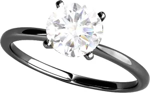 MauliJewels 1.00 Carat Moissanite Diamond Black Rhodium Plated Solitaire Engagement Rings In 10K Solid White Gold In Ring Size 5