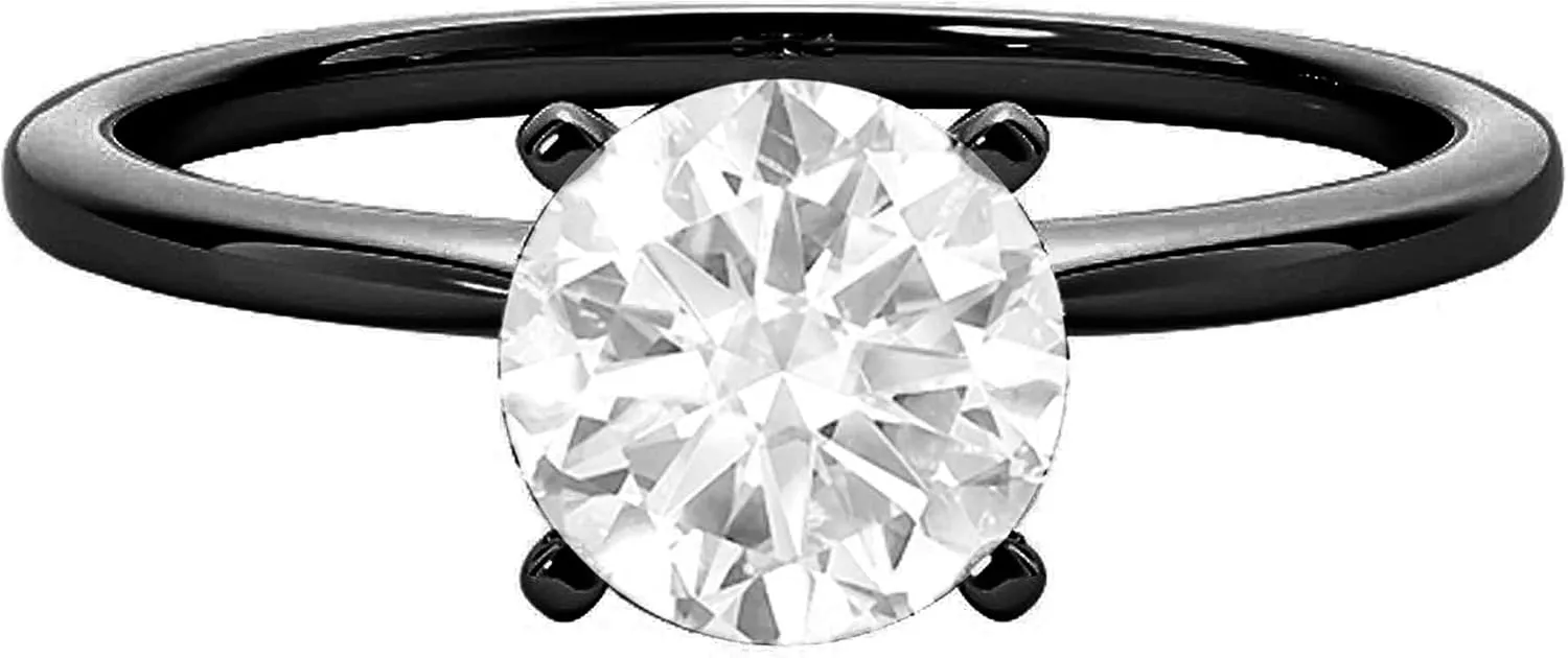 MauliJewels 1.00 Carat Moissanite Diamond Black Rhodium Plated Solitaire Engagement Rings In 10K Solid White Gold In Ring Size 5