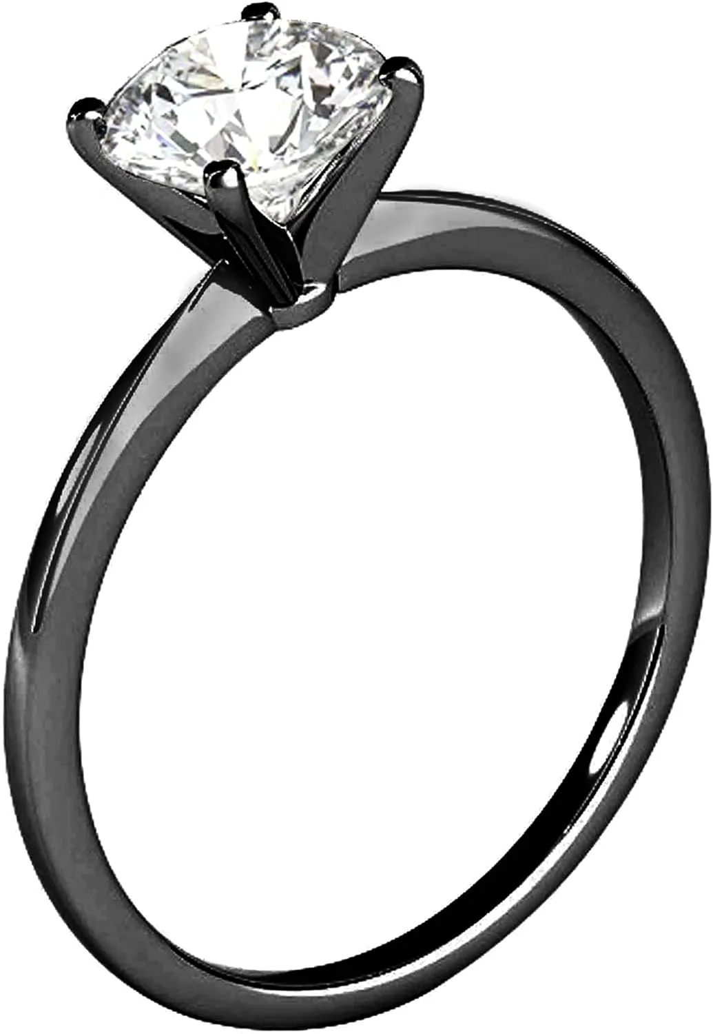 MauliJewels 1.00 Carat Moissanite Diamond Black Rhodium Plated Solitaire Engagement Rings In 10K Solid White Gold In Ring Size 5