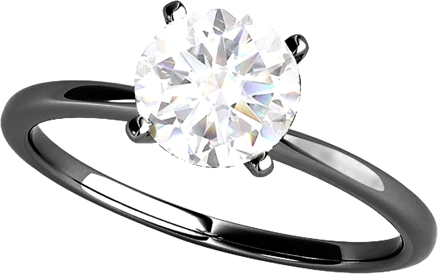 MauliJewels 1.00 Carat Moissanite Diamond Black Rhodium Plated Solitaire Engagement Rings In 10K Solid White Gold In Ring Size 5
