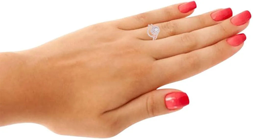 MauliJewels Diamond Bridal Ring Sets For Women 1.50 Carat Natural Diamond Swirl Design Engagement Wedding Ring And Band Set In 14K Rose White Yellow Gold