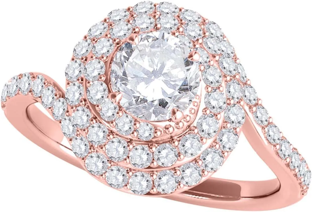 MauliJewels Diamond Bridal Ring Sets For Women 1.50 Carat Natural Diamond Swirl Design Engagement Wedding Ring And Band Set In 14K Rose White Yellow Gold