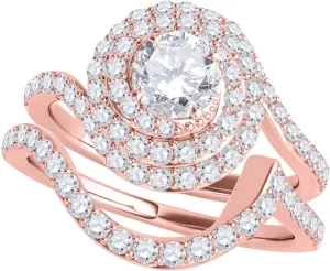 MauliJewels Diamond Bridal Ring Sets For Women 1.50 Carat Natural Diamond Swirl Design Engagement Wedding Ring And Band Set In 14K Rose White Yellow Gold