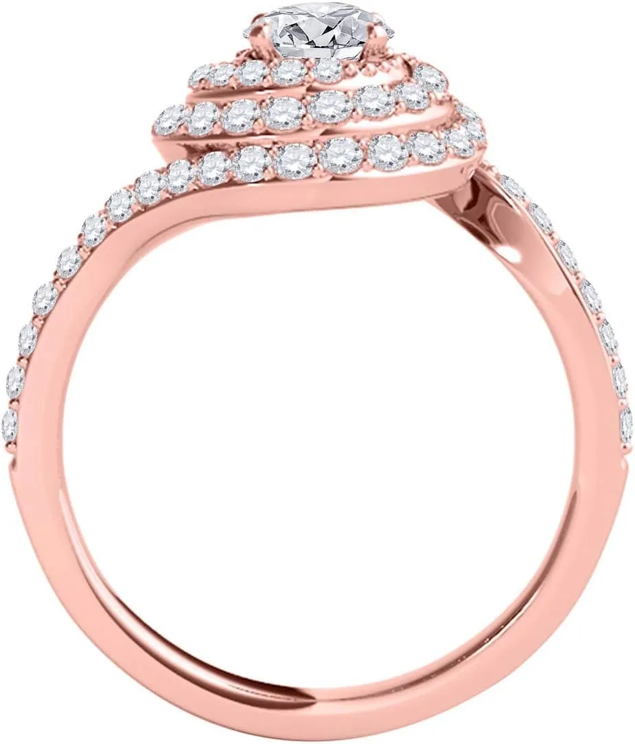 MauliJewels Diamond Bridal Ring Sets For Women 1.50 Carat Natural Diamond Swirl Design Engagement Wedding Ring And Band Set In 14K Rose White Yellow Gold