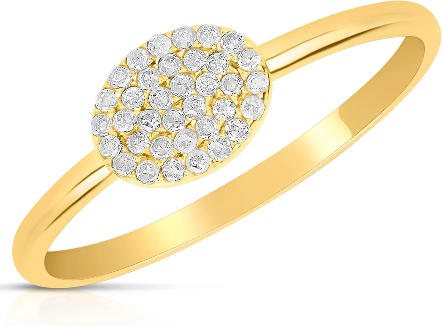 MAX   STONE Solid 10k Gold Pave Diamond Ring for Women | Oval Shaped White & Yellow Gold Diamond Ring for Women | Real Diamond Promise Ring for Her Gold | Diamond Gold Ring Sizes 6-8