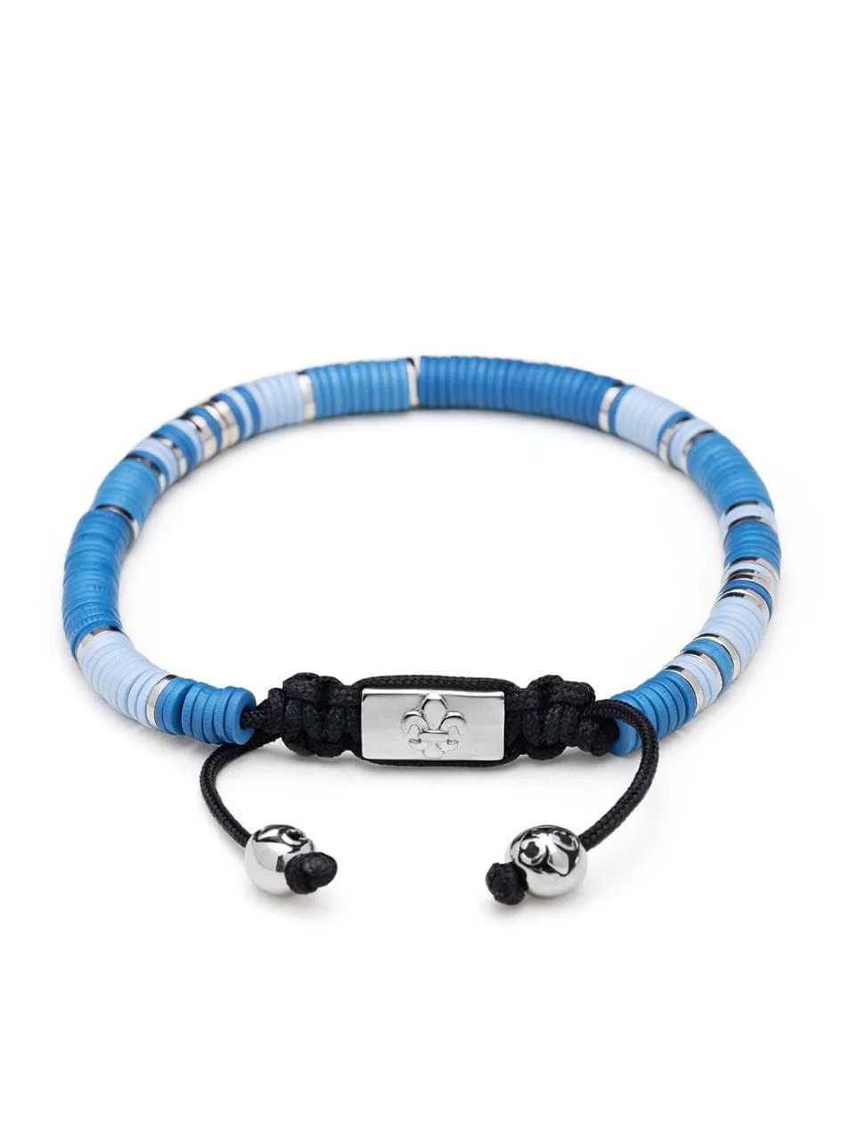 Men's Beaded Bracelet with Light Blue and Silver Disc Beads