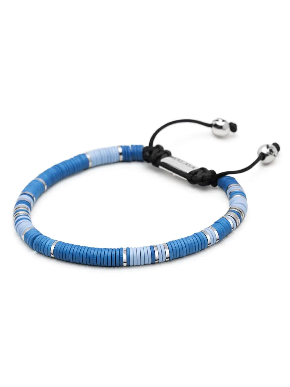 Men's Beaded Bracelet with Light Blue and Silver Disc Beads