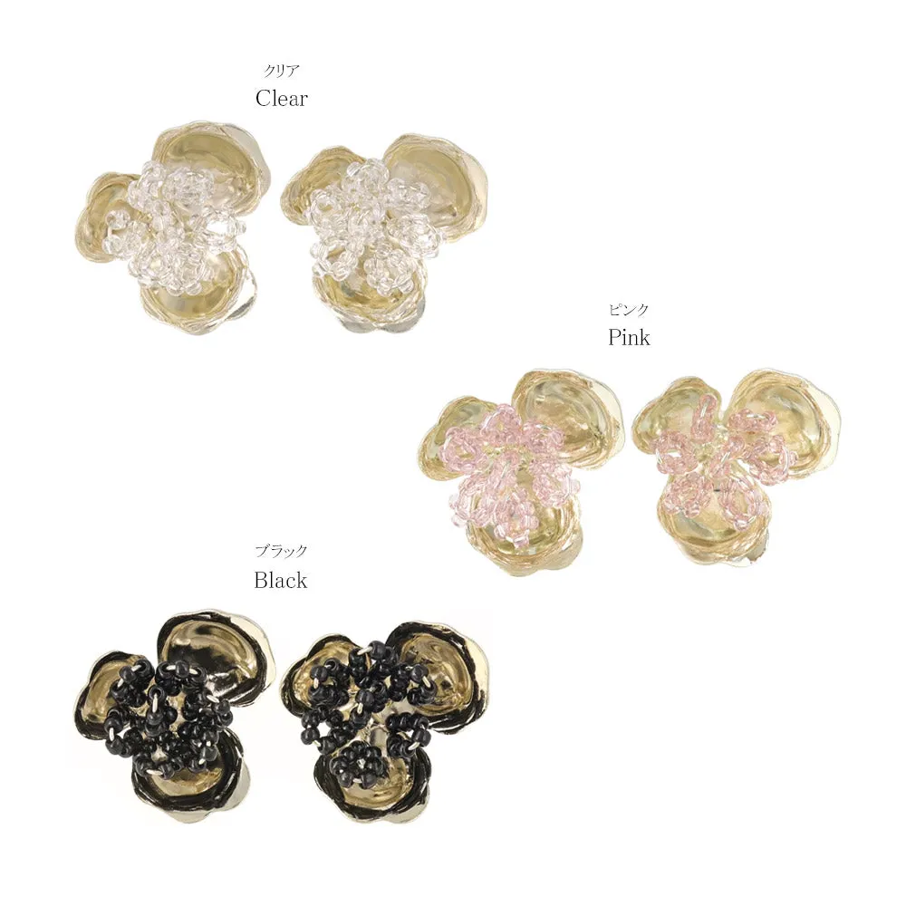 Metal Three Petal Flower Clip Ons