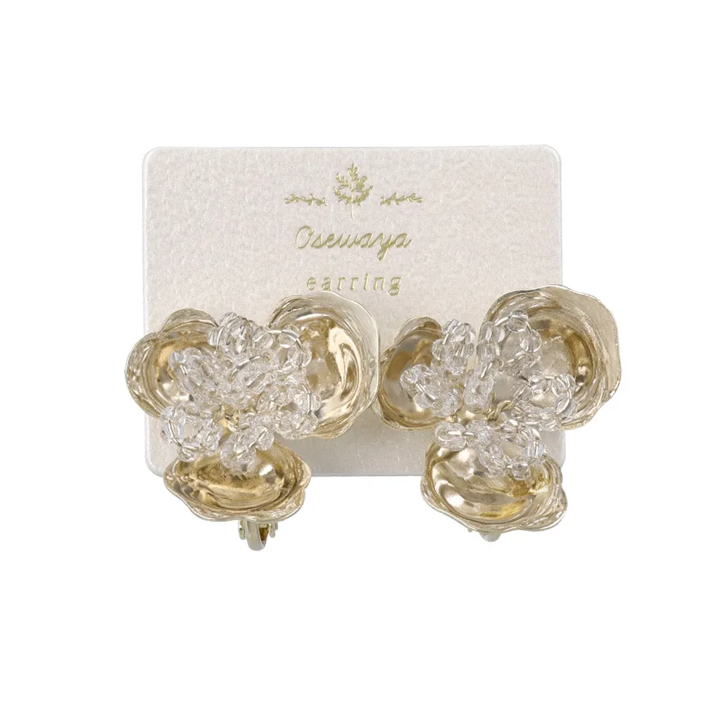 Metal Three Petal Flower Clip Ons