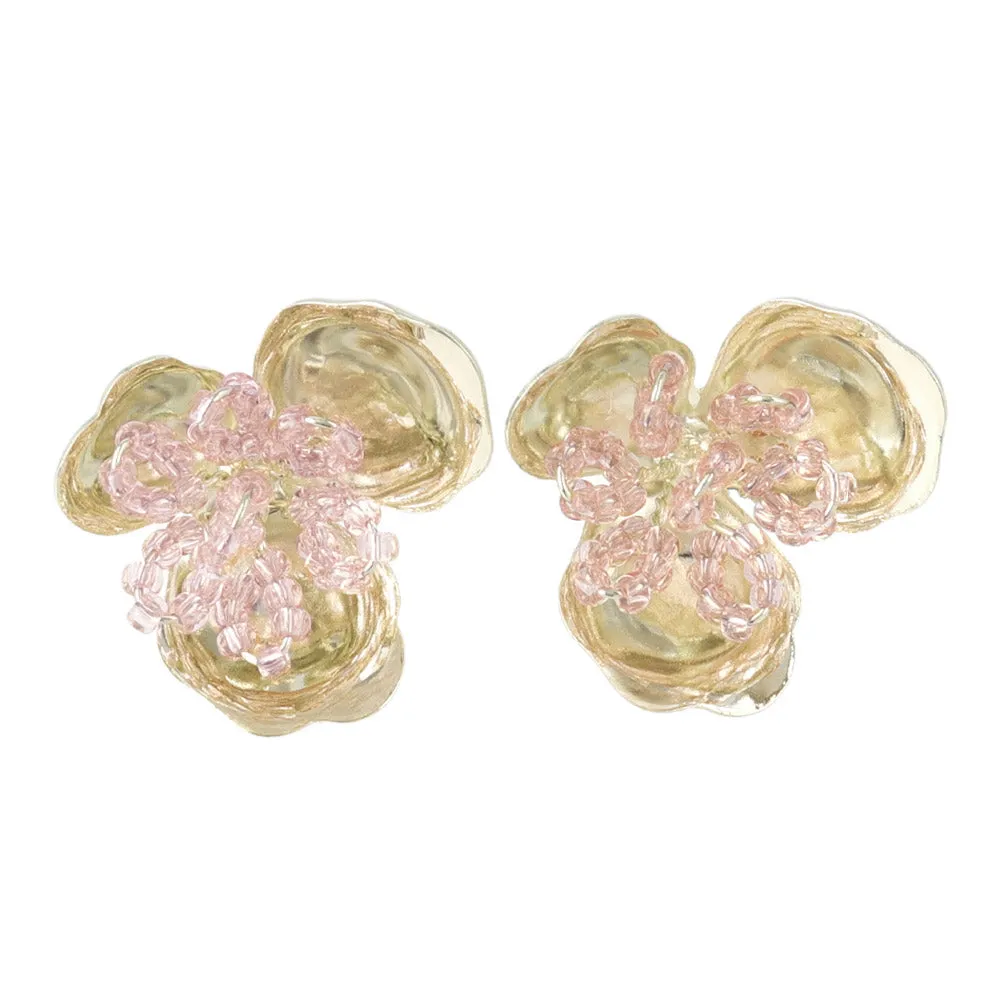 Metal Three Petal Flower Clip Ons