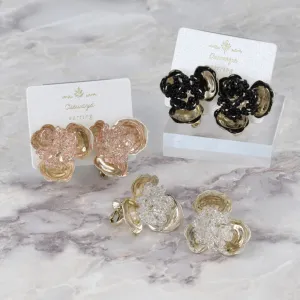 Metal Three Petal Flower Clip Ons