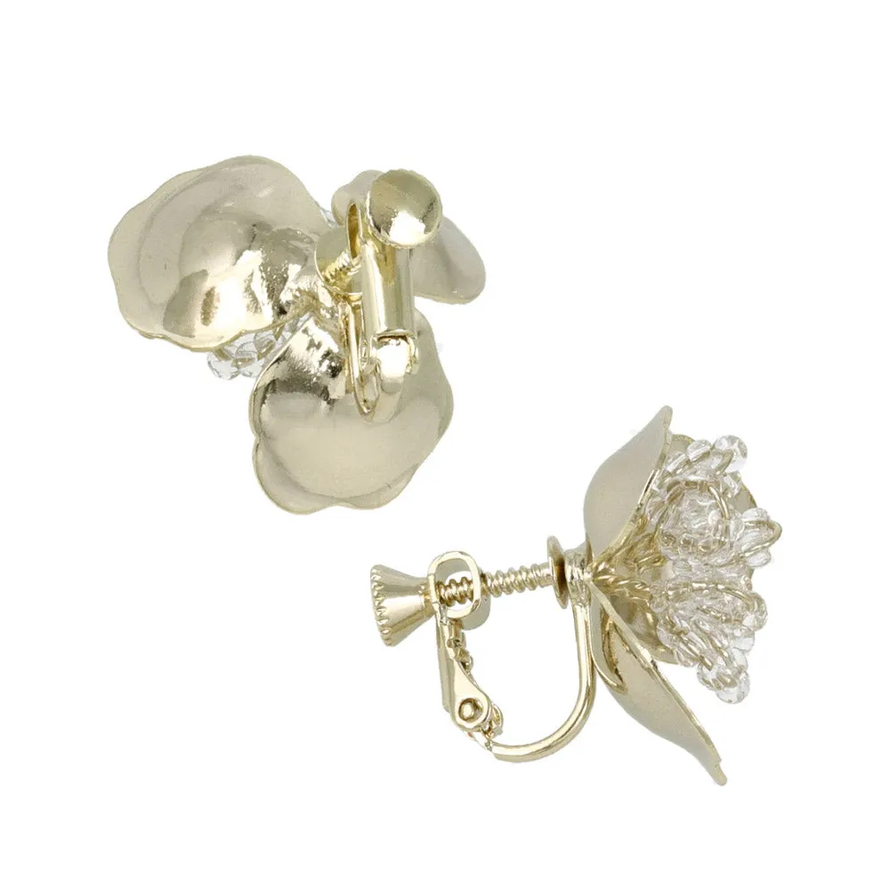 Metal Three Petal Flower Clip Ons
