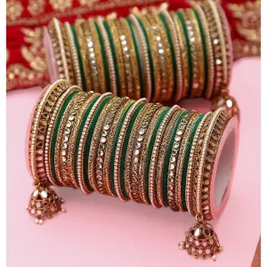 Mirror Bangle Set, Brass Metal and Stone Bridal Bangle Set with Jhumki, Wedding Jewelry