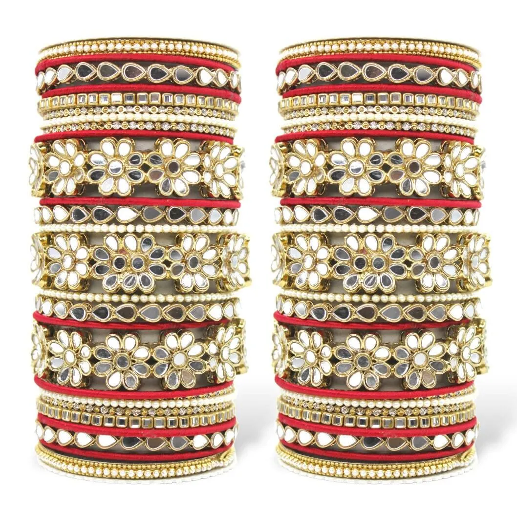 Mirror work Silk thread Bangle Set, Silk Thread Bangles with Flower kada