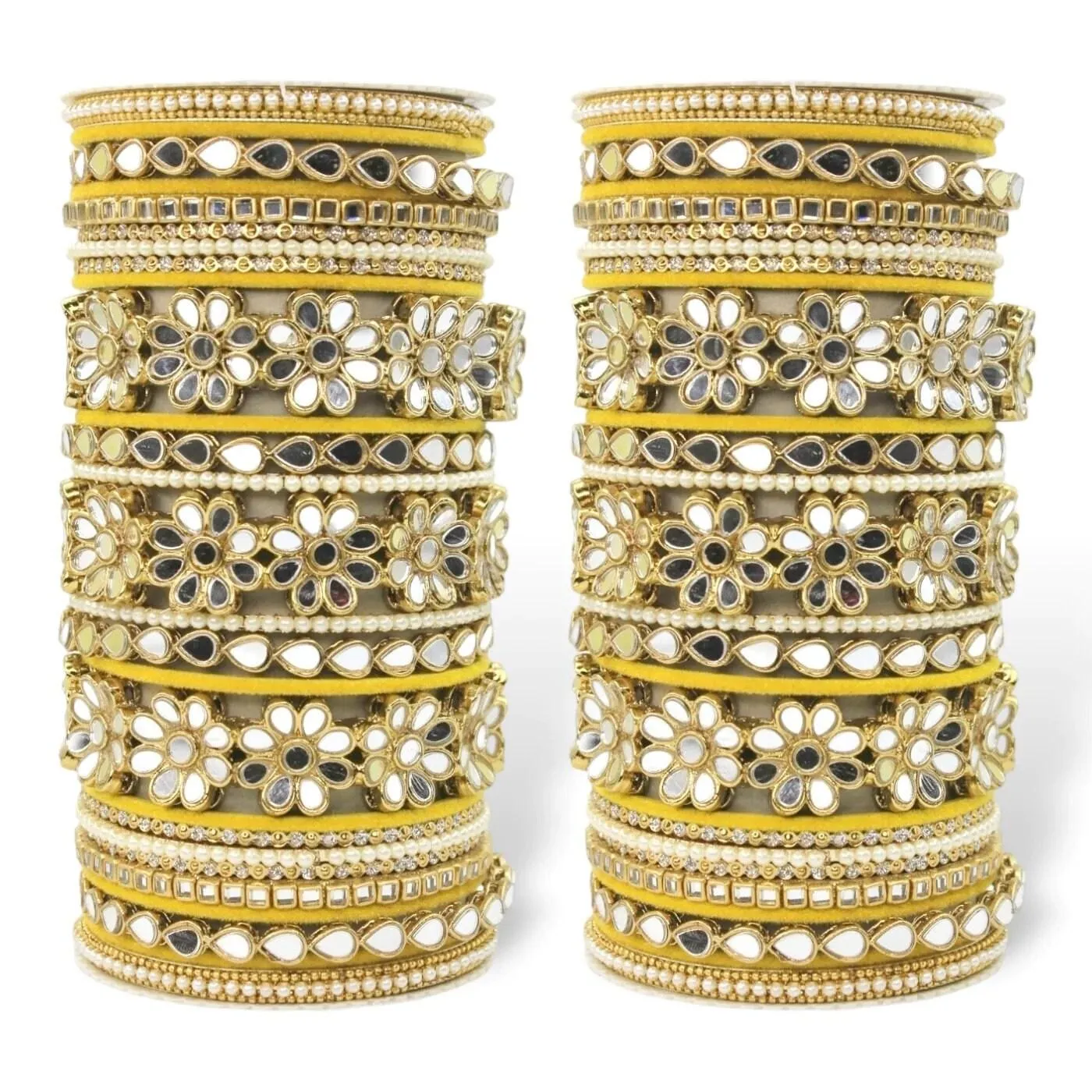 Mirror work Silk thread Bangle Set, Silk Thread Bangles with Flower kada