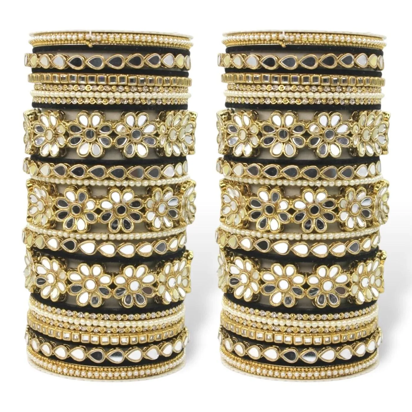 Mirror work Silk thread Bangle Set, Silk Thread Bangles with Flower kada