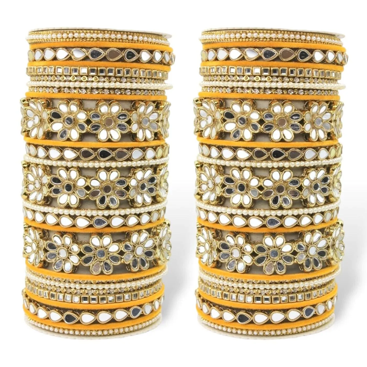 Mirror work Silk thread Bangle Set, Silk Thread Bangles with Flower kada