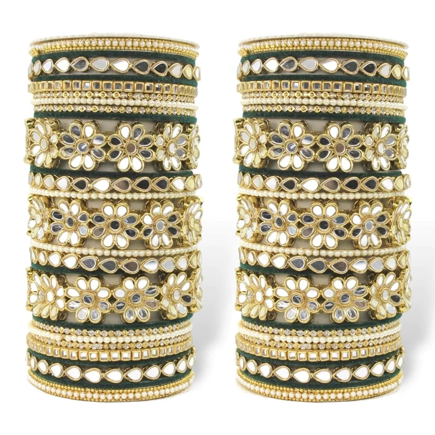 Mirror work Silk thread Bangle Set, Silk Thread Bangles with Flower kada