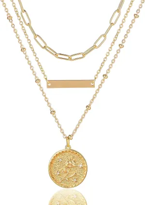 MJartoria Gold Layered Necklaces for Women Trendy Birth Flower Necklaces, February Violet Necklace, 14K Gold Plated Necklaces Engraved Stamped Flower Bar Pendant Necklace Birthday Gifts