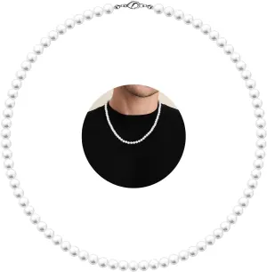 MJartoria Pearl Necklace for Men, 16''-24'' Pearl Necklaces for Women, 6/8mm White Pearl Choker Necklace Trendy Jewelry Gifts for Women Men