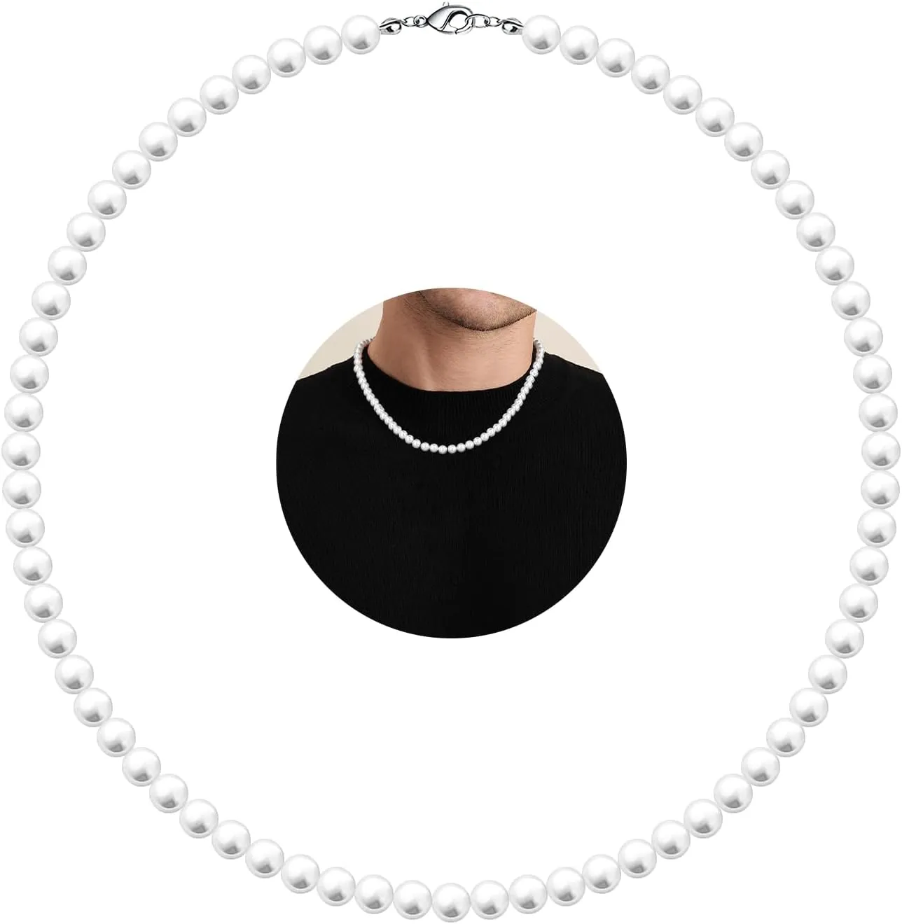 MJartoria Pearl Necklace for Men, 16''-24'' Pearl Necklaces for Women, 6/8mm White Pearl Choker Necklace Trendy Jewelry Gifts for Women Men
