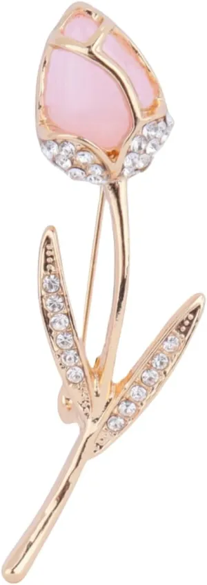 MLEPUS Rhinestone Pink Tulip Brooch Pin for Women Girls Delicate Fashion Elegant Botanical Flower Vintage Brooch Lapel Pin Suit Dress Accessory Valentine's Day Wedding Mother's Day Party Jewelry