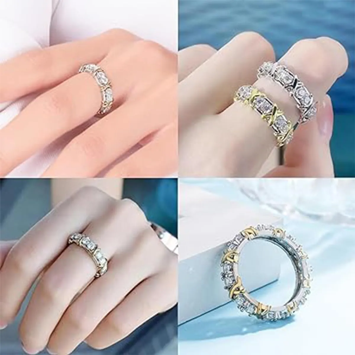 Moissanite Rings for Women,Magnetologys Moissanite Diamond Ring,Zircon Shaping Cross Rhinestones Magnetic Rings Lymphatic Ring for Women,Shiny Moissanite Stacking Rings (1PC-Gold,7)