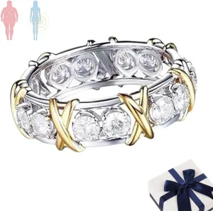 Moissanite Rings for Women,Magnetologys Moissanite Diamond Ring,Zircon Shaping Cross Rhinestones Magnetic Rings Lymphatic Ring for Women,Shiny Moissanite Stacking Rings (1PC-Gold,7)