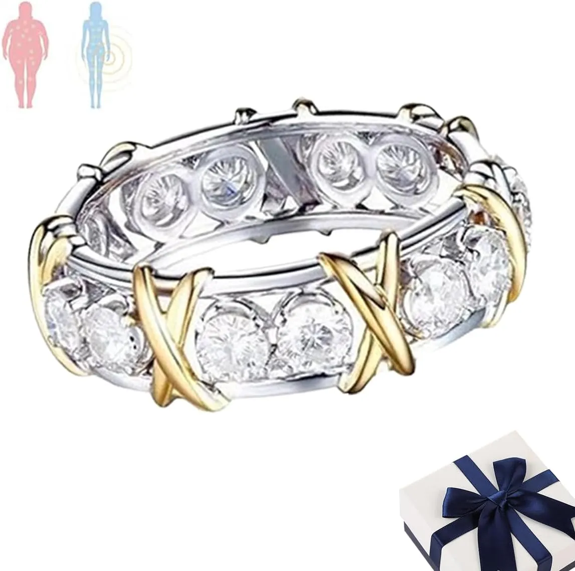 Moissanite Rings for Women,Magnetologys Moissanite Diamond Ring,Zircon Shaping Cross Rhinestones Magnetic Rings Lymphatic Ring for Women,Shiny Moissanite Stacking Rings (1PC-Gold,7)