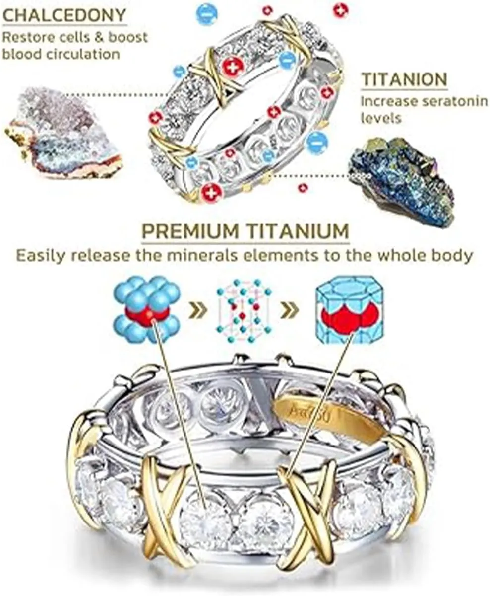 Moissanite Rings for Women,Magnetologys Moissanite Diamond Ring,Zircon Shaping Cross Rhinestones Magnetic Rings Lymphatic Ring for Women,Shiny Moissanite Stacking Rings (1PC-Gold,7)