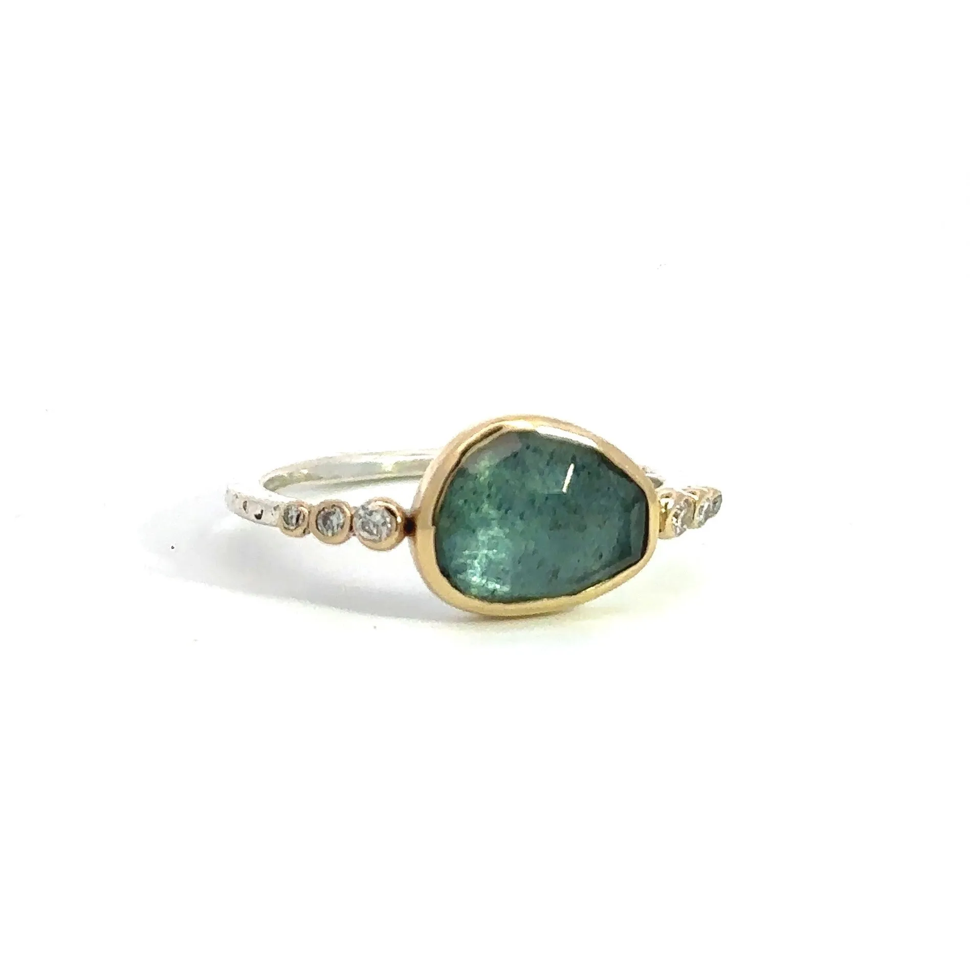 Moss Aquamarine and Diamond Ring