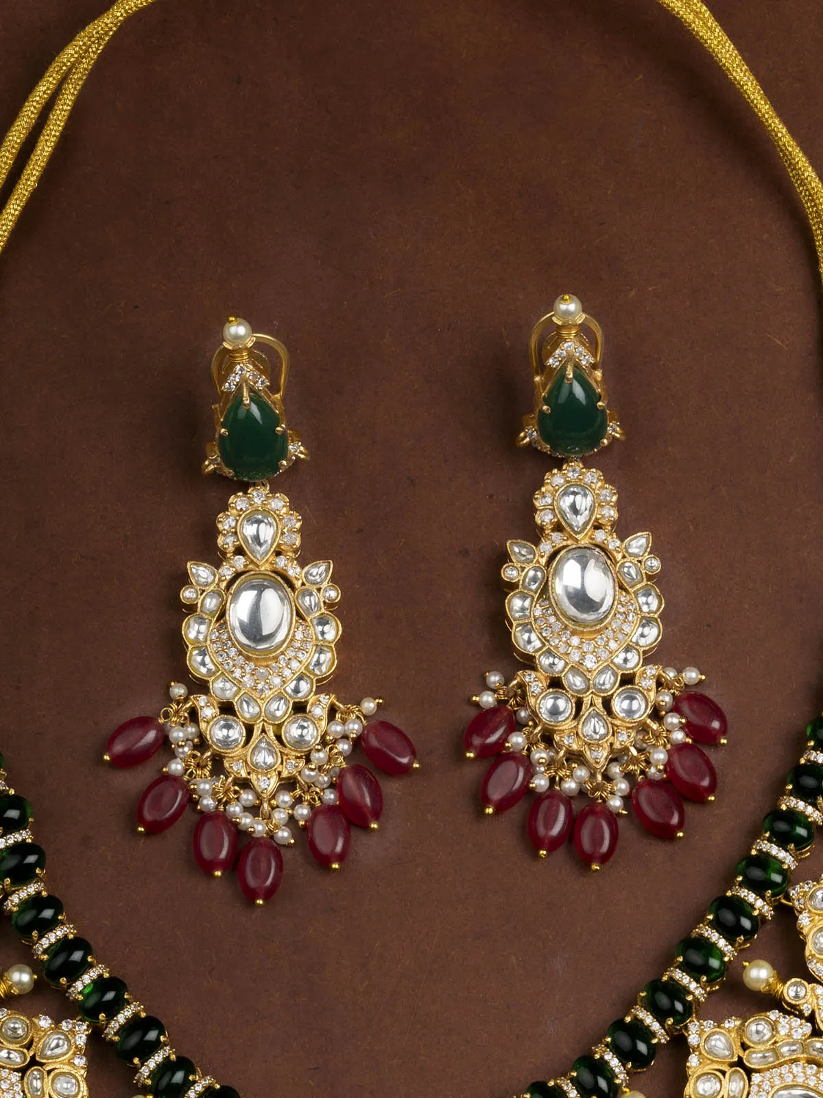 Multicolor Gold Plated Moissanite Bridal Necklace Set - MO-S58M