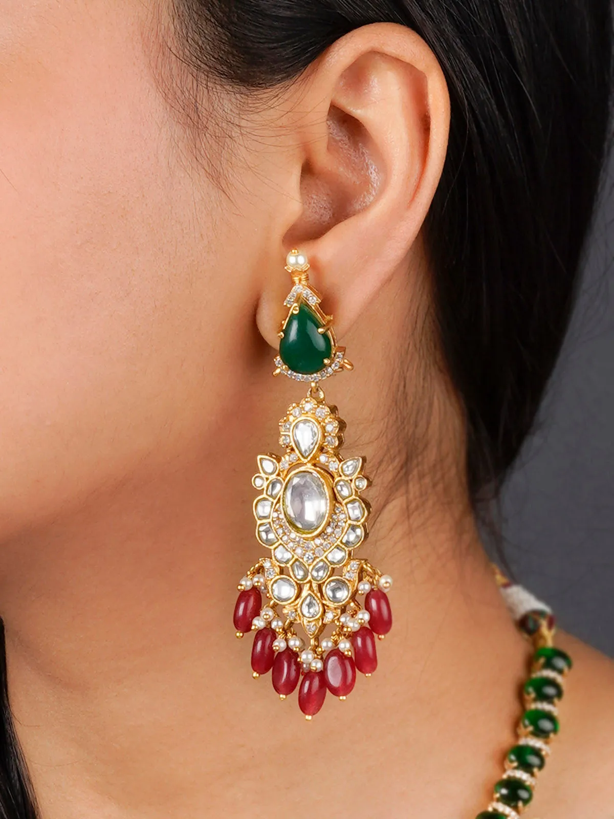Multicolor Gold Plated Moissanite Bridal Necklace Set - MO-S58M