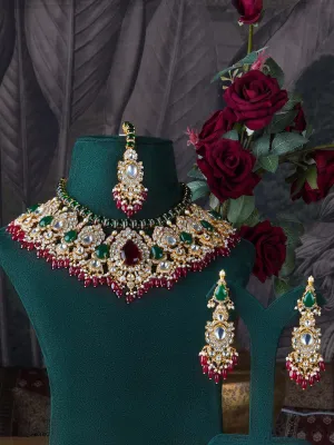 Multicolor Gold Plated Moissanite Bridal Necklace Set - MO-S58M